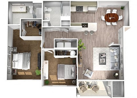 Two Bedroom Two Bath Floor Plan with 1080 square feet at Manor Way Apartments Everett Washington
